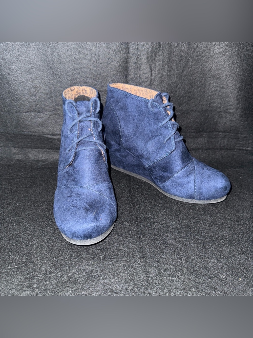 Soda Blue Faux Suede Lace Up Wedge Heel Boot Bootie Ankle Womens Sz 7 Lace Up